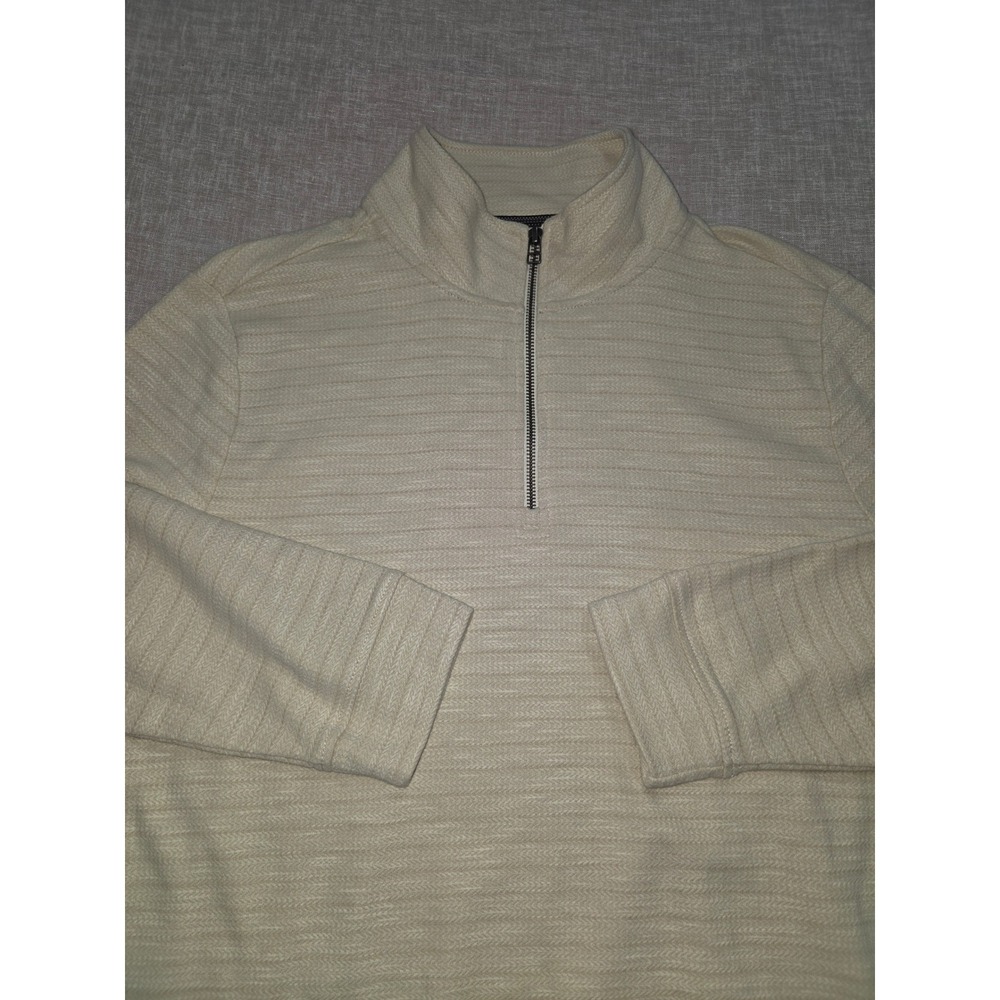 Dockers Mens Quarter Zip Pullover Textured Sweater Beige Cream Size M